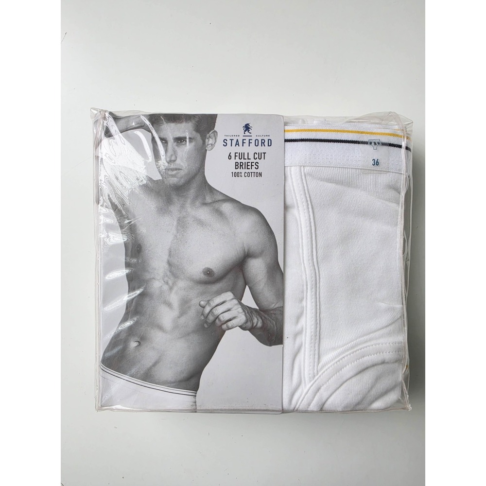 Vintage Stafford Underwear 6 Pack 100% Cotton Full Cut White Briefs Mens Sz 36